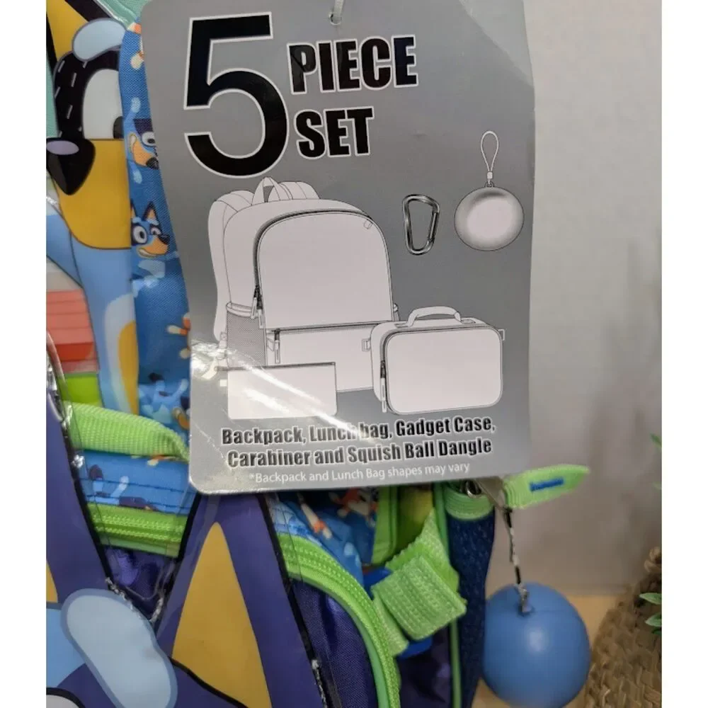 Bluey Backpack Five Piece Set with Insulated Lunch Box and Gadget Case NWT